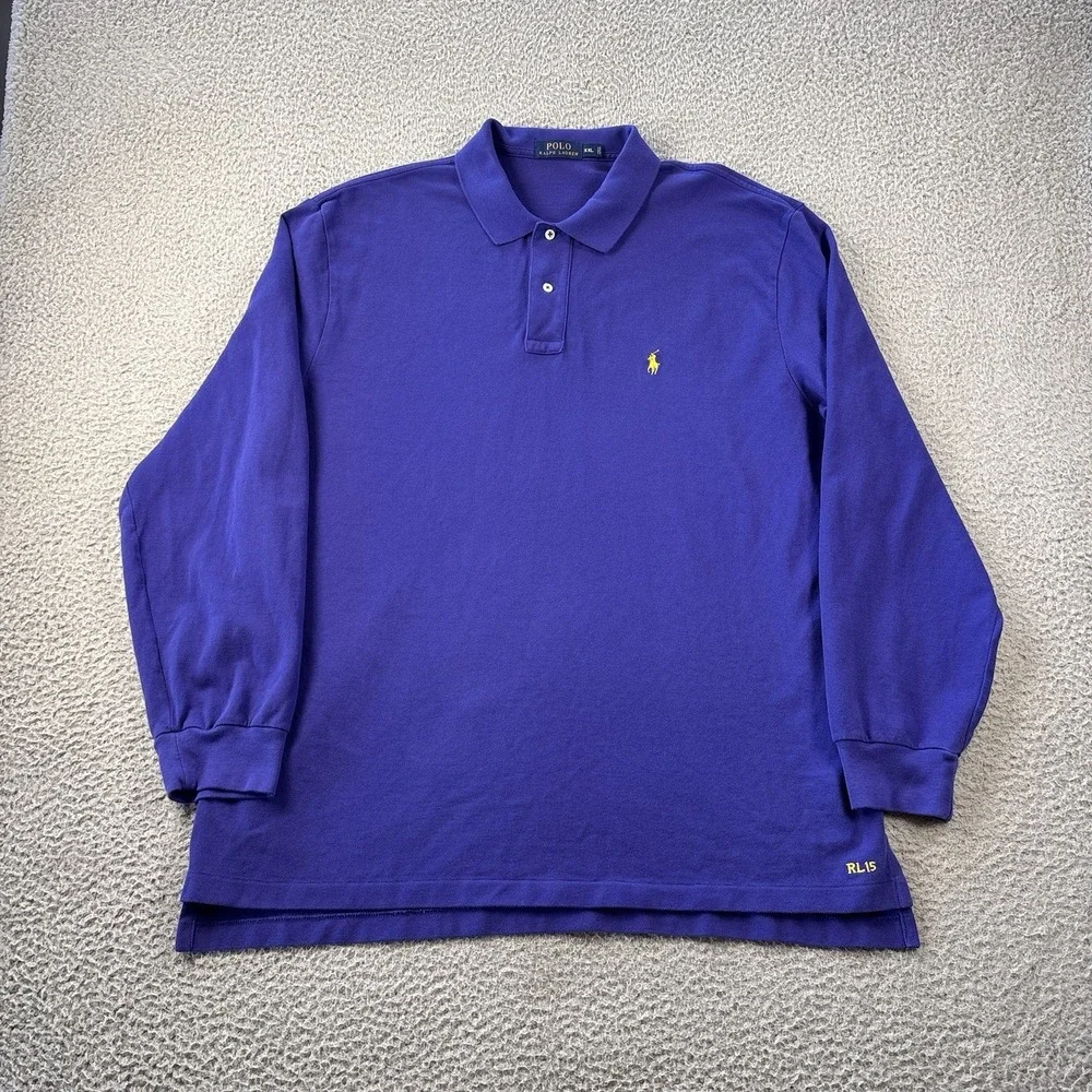 Polo Ralph Lauren Polo Shirt Mens 2XL Purple Yellow Pony Long Sleeve Cotton